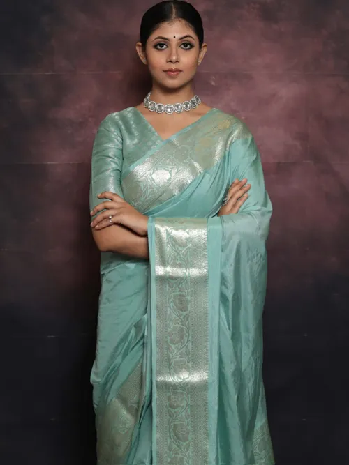 Katan Mango Silk Banarasi Jacquard Zari Border Design Saree